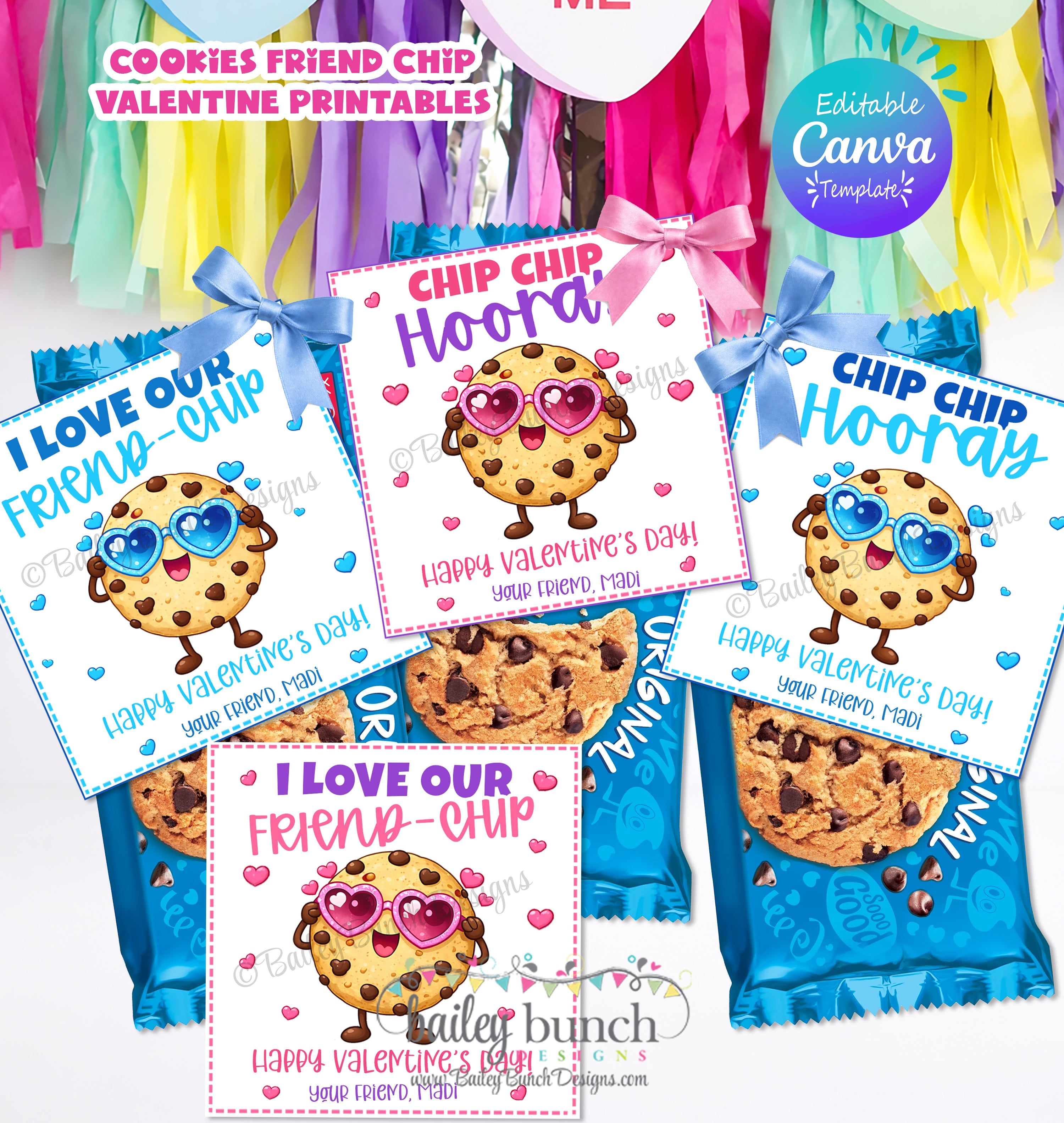 Valentine's Day cards with cookie graphics and text on a white background